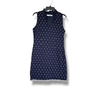 Chetta B Sleeveless Sheath Dress Nautical Anchor Print Size 10 Navy Blue